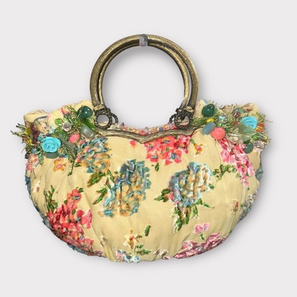 VTG Mary Frances Bag 824 Yellow Handmade Beaded Bouquet Top Handle Satchel NWT - Picture 2 of 9